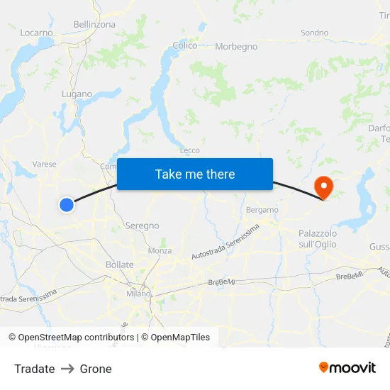 Tradate to Grone map