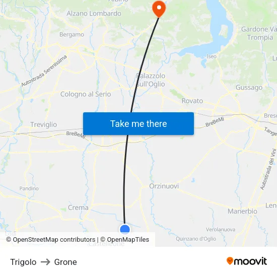 Trigolo to Grone map
