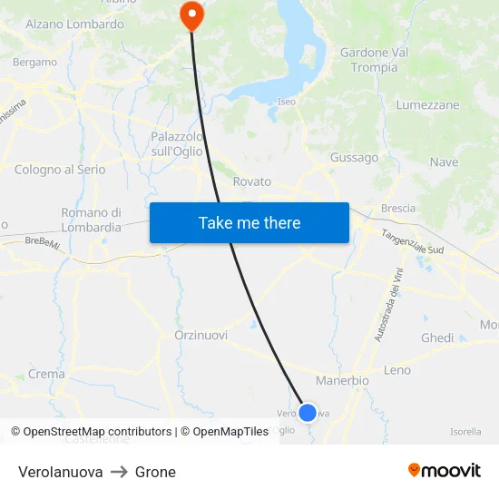 Verolanuova to Grone map