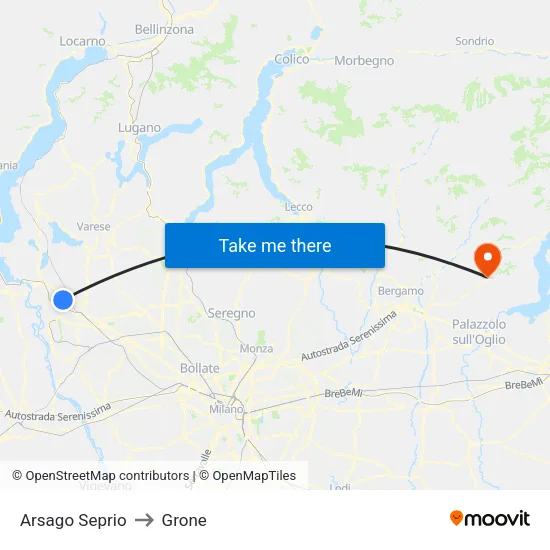 Arsago Seprio to Grone map