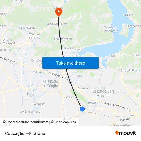 Coccaglio to Grone map