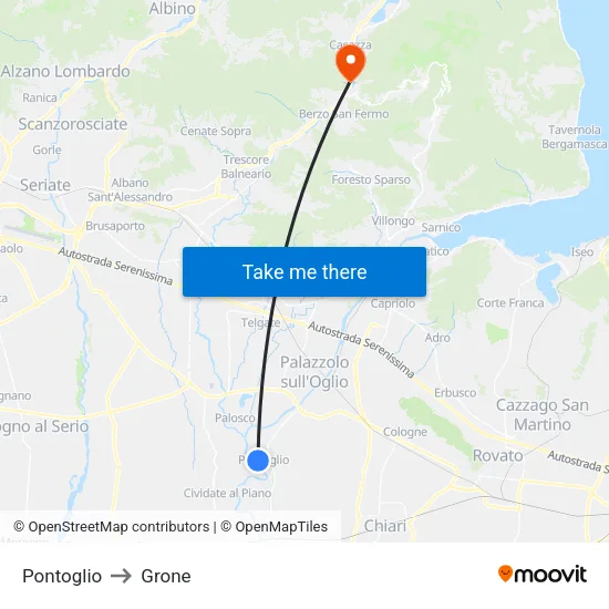 Pontoglio to Grone map