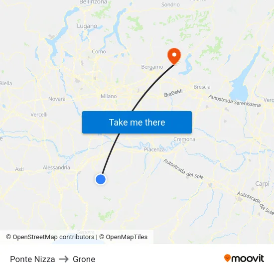 Ponte Nizza to Grone map