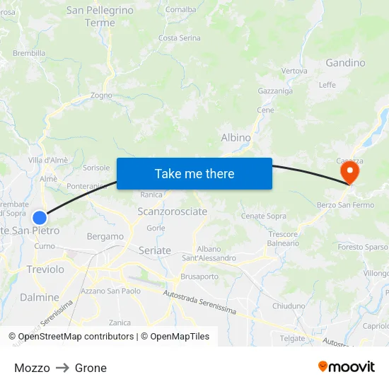 Mozzo to Grone map