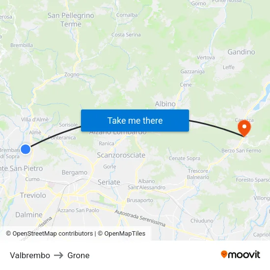 Valbrembo to Grone map