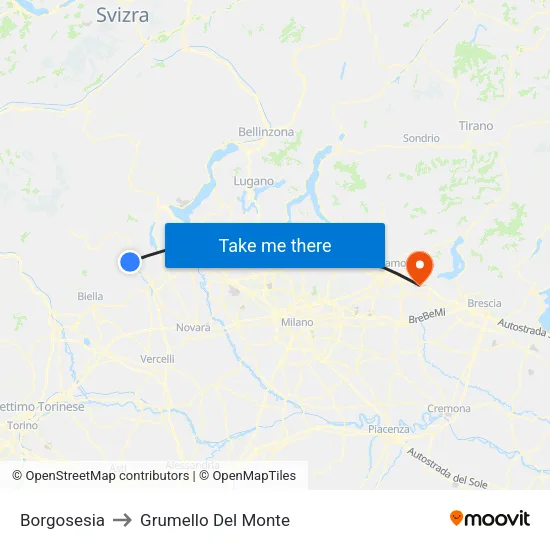 Borgosesia to Grumello Del Monte map