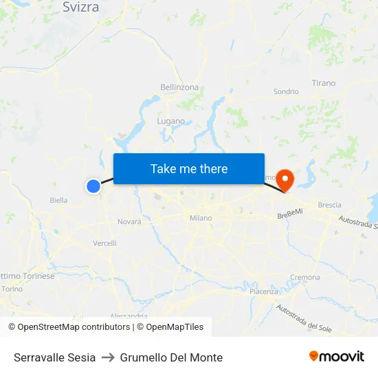 Serravalle Sesia to Grumello Del Monte map