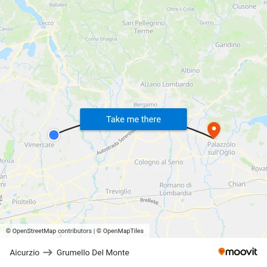 Aicurzio to Grumello Del Monte map