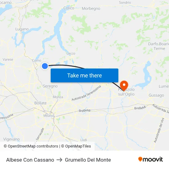 Albese Con Cassano to Grumello Del Monte map