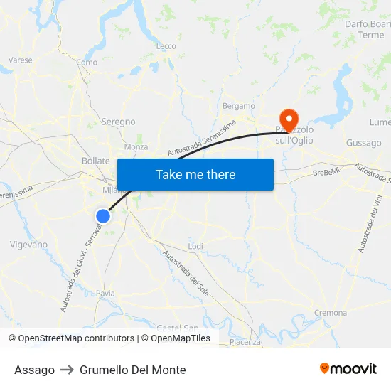 Assago to Grumello Del Monte map