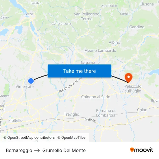Bernareggio to Grumello Del Monte map