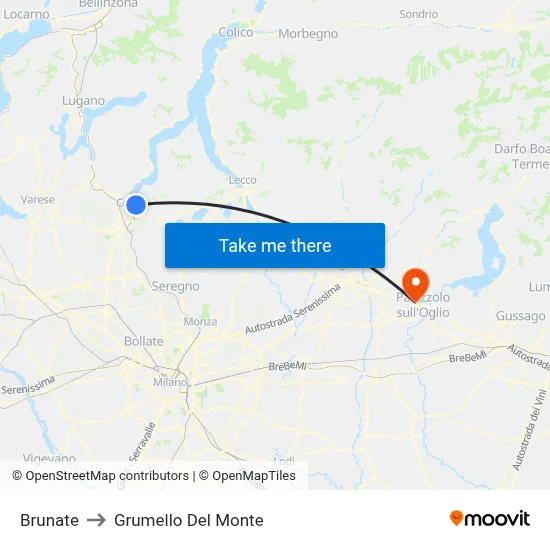 Brunate to Grumello Del Monte map