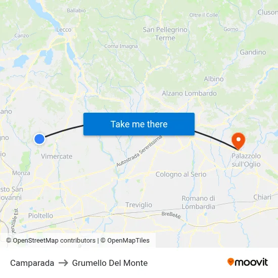 Camparada to Grumello Del Monte map