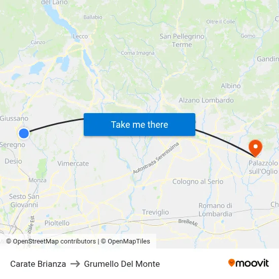 Carate Brianza to Grumello Del Monte map