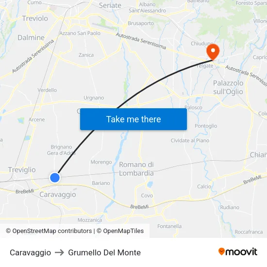 Caravaggio to Grumello Del Monte map