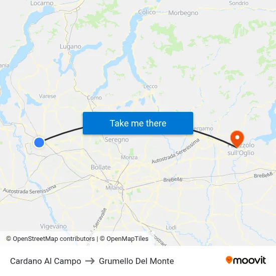 Cardano Al Campo to Grumello Del Monte map