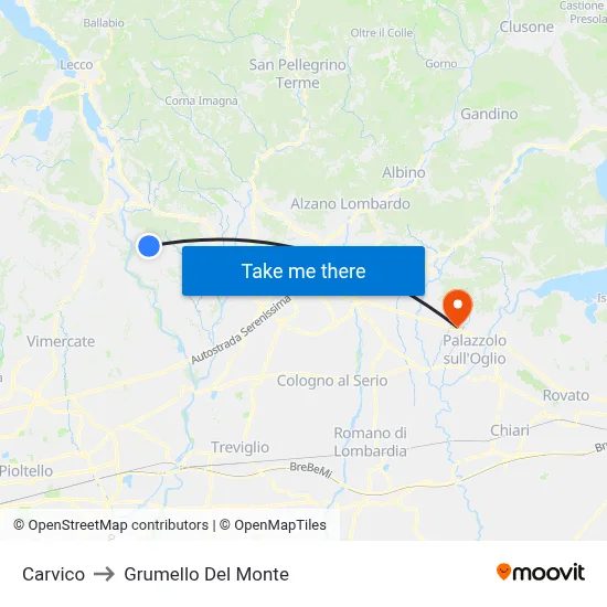 Carvico to Grumello Del Monte map