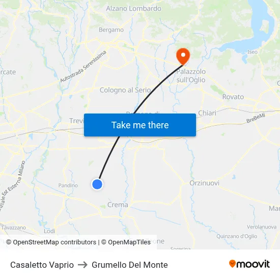 Casaletto Vaprio to Grumello Del Monte map
