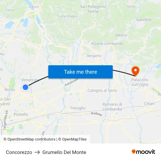 Concorezzo to Grumello Del Monte map