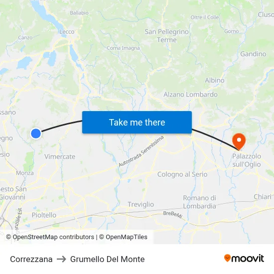 Correzzana to Grumello Del Monte map