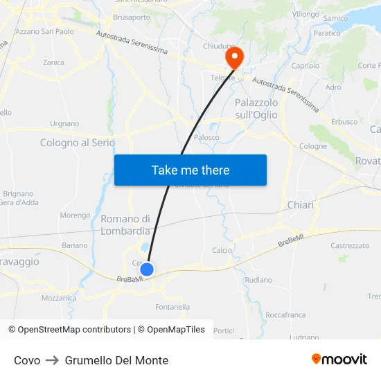 Covo to Grumello Del Monte map
