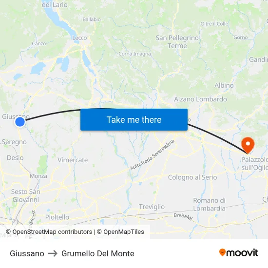 Giussano to Grumello Del Monte map
