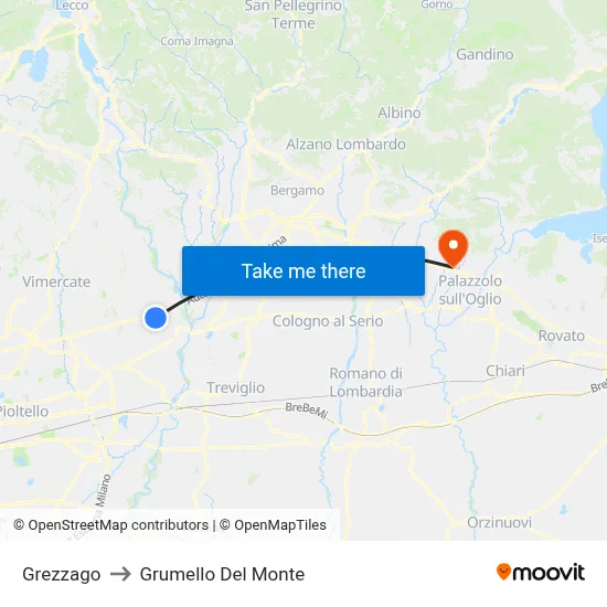 Grezzago to Grumello Del Monte map