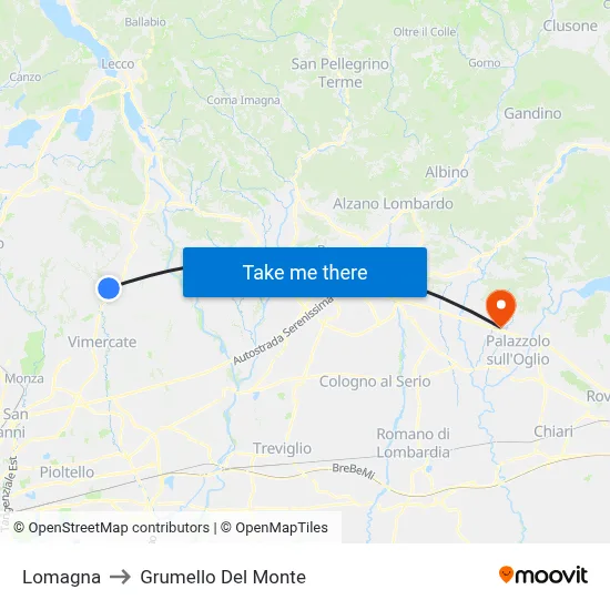 Lomagna to Grumello Del Monte map
