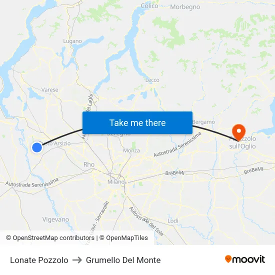 Lonate Pozzolo to Grumello Del Monte map