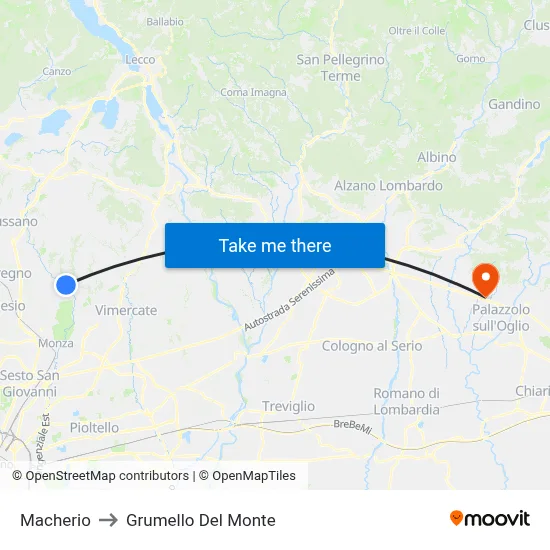Macherio to Grumello Del Monte map