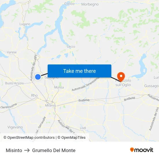 Misinto to Grumello Del Monte map