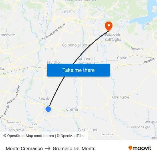 Monte Cremasco to Grumello Del Monte map