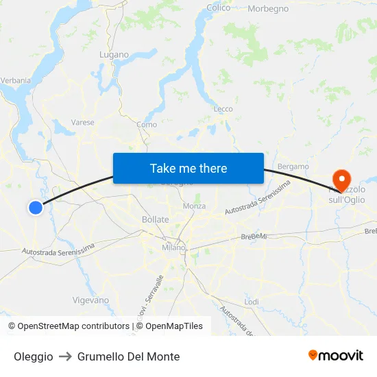 Oleggio to Grumello Del Monte map