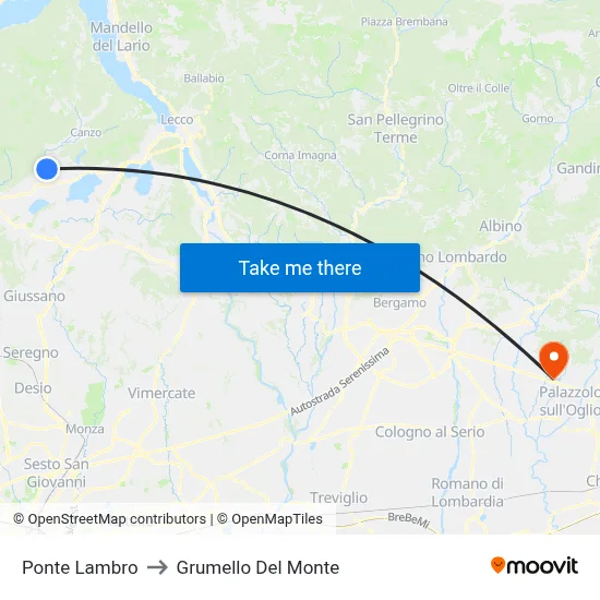 Ponte Lambro to Grumello Del Monte map