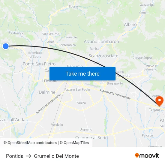 Pontida to Grumello Del Monte map