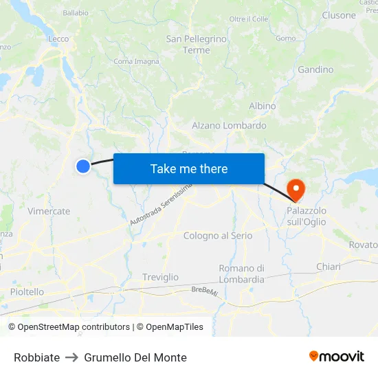 Robbiate to Grumello Del Monte map