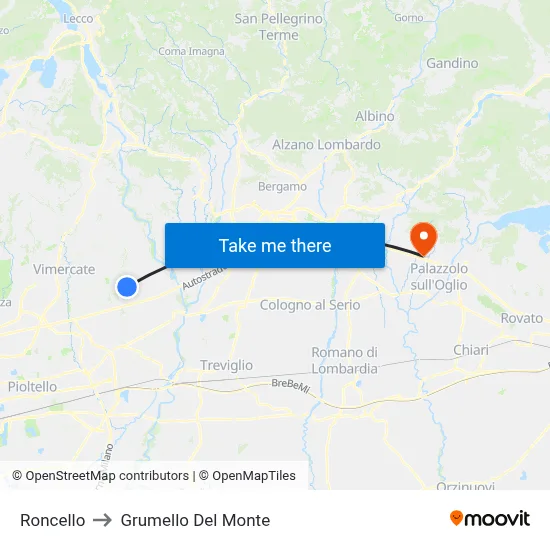 Roncello to Grumello Del Monte map
