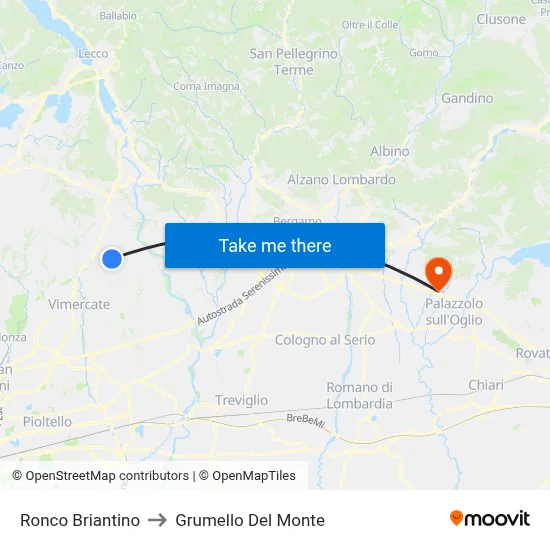 Ronco Briantino to Grumello Del Monte map