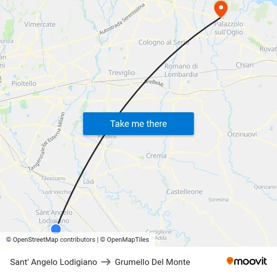 Sant' Angelo Lodigiano to Grumello Del Monte map