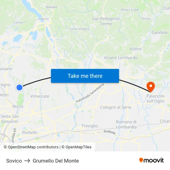 Sovico to Grumello Del Monte map