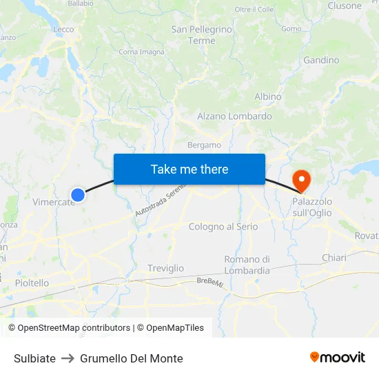 Sulbiate to Grumello Del Monte map