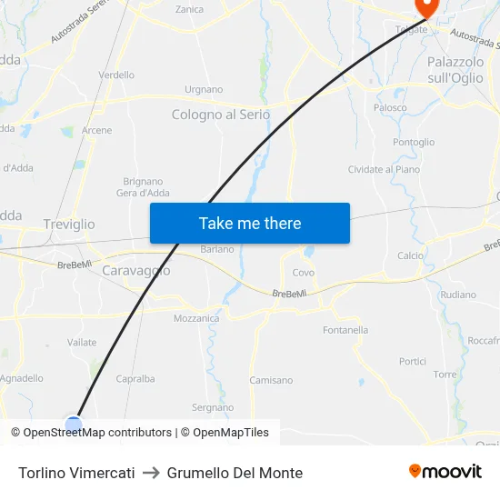 Torlino Vimercati to Grumello Del Monte map