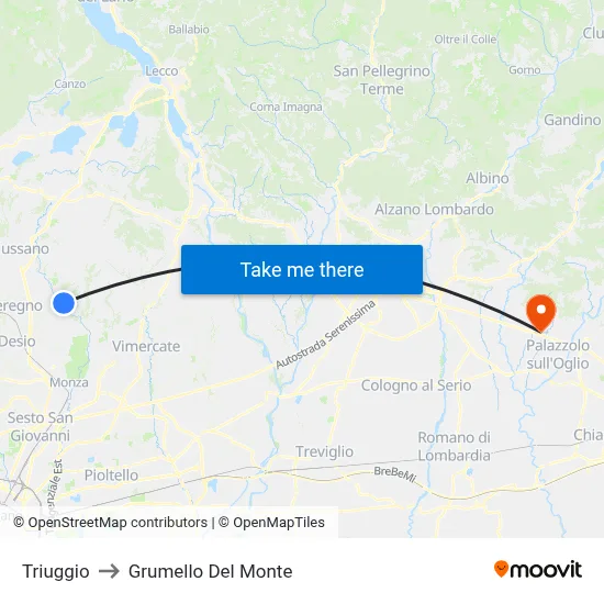 Triuggio to Grumello Del Monte map