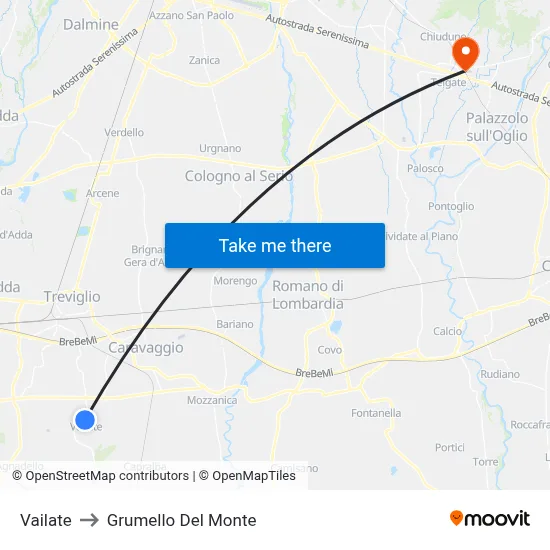 Vailate to Grumello Del Monte map