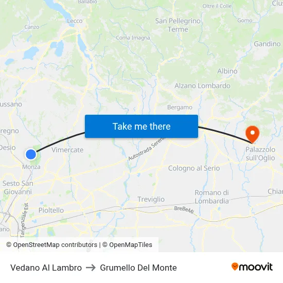 Vedano Al Lambro to Grumello Del Monte map
