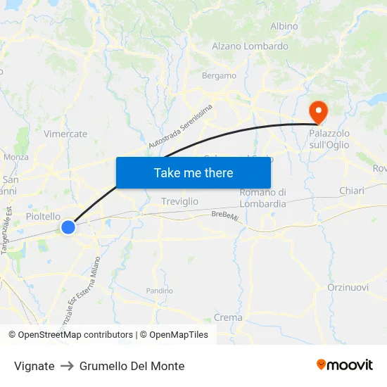 Vignate to Grumello Del Monte map