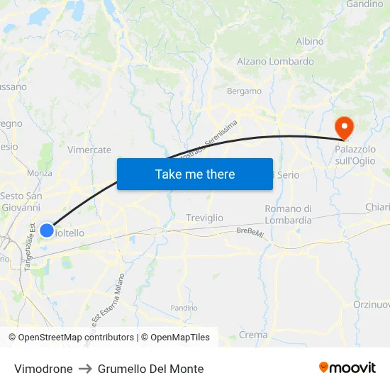 Vimodrone to Grumello Del Monte map