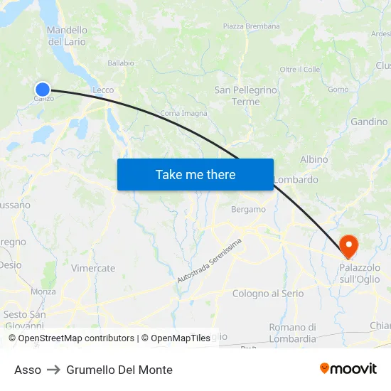 Asso to Grumello Del Monte map