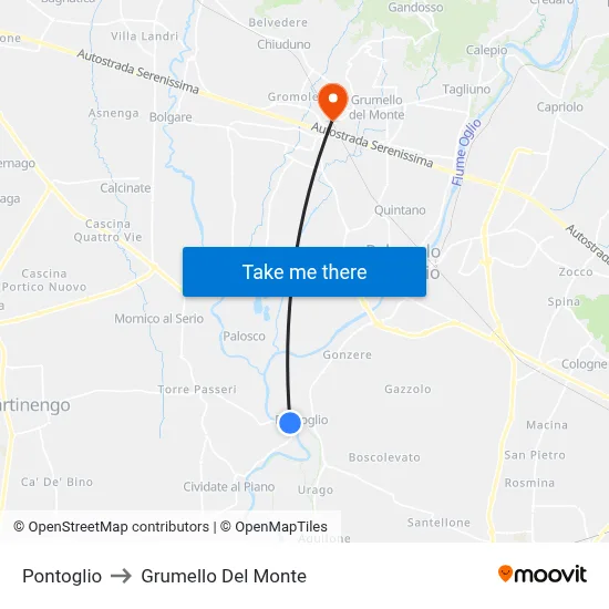 Pontoglio to Grumello Del Monte map