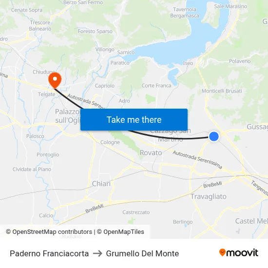 Paderno Franciacorta to Grumello Del Monte map